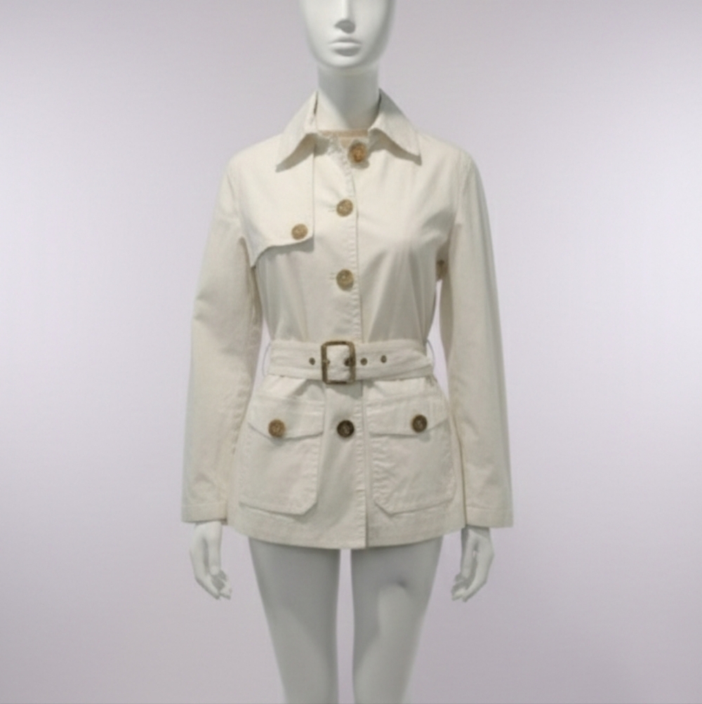 Moschino Donna Jeans VINTAGE 1990s White Belted Cotton  Jacket Size 8